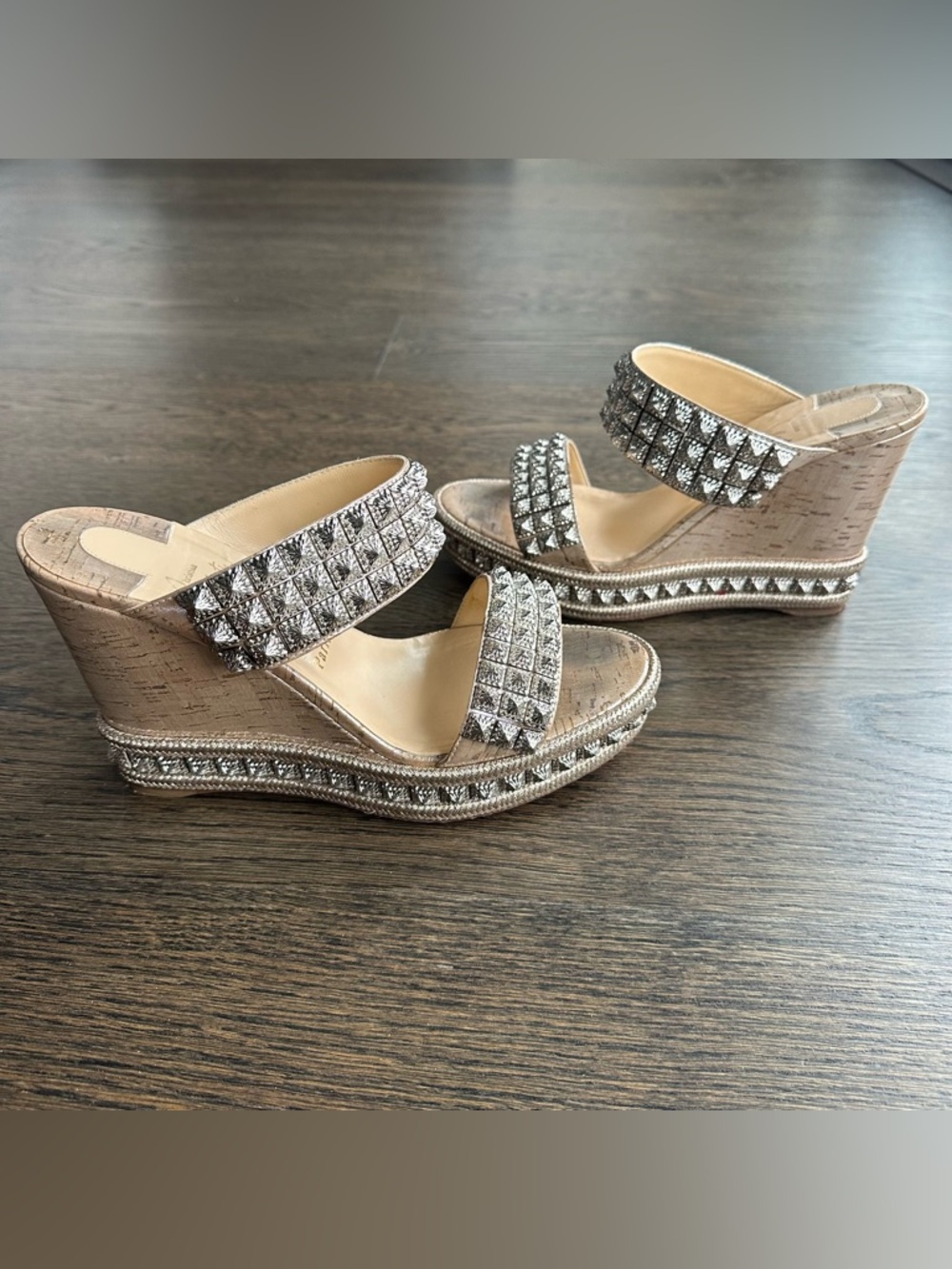 Christian Louboutin Ecu 120 Spike Sandal Wedges - Size 41